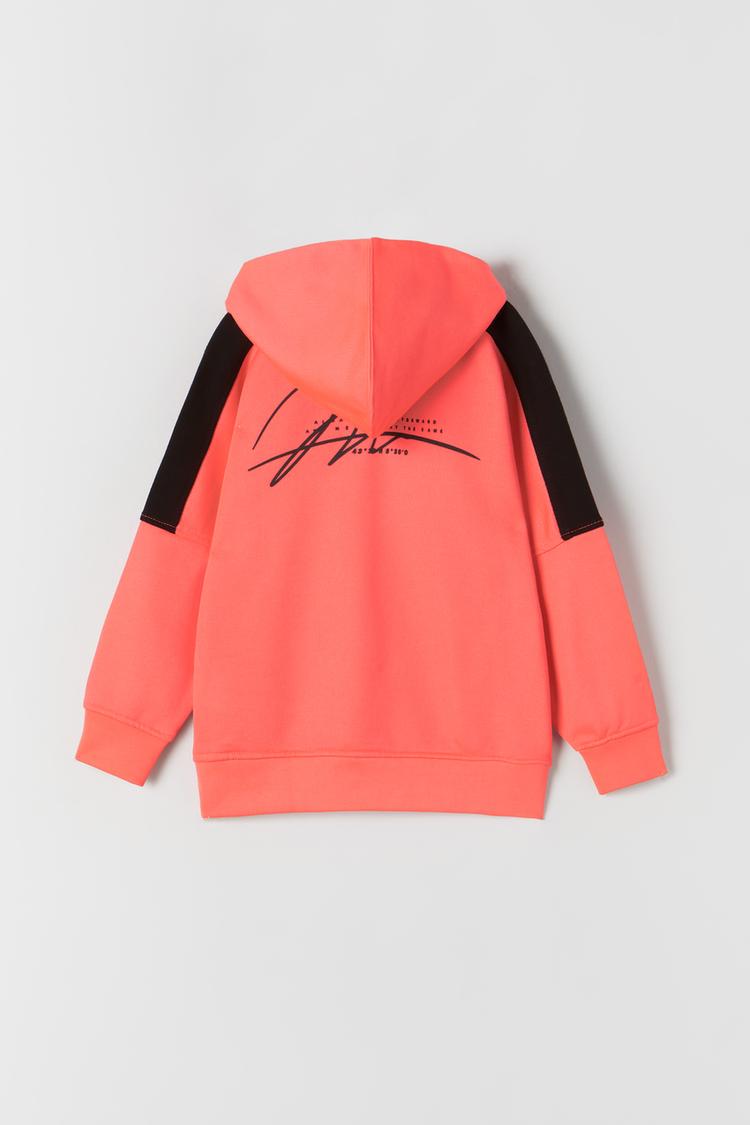 EMBOSSED SPORTY NEON HOODIE Neon orange ZARA United Kingdom